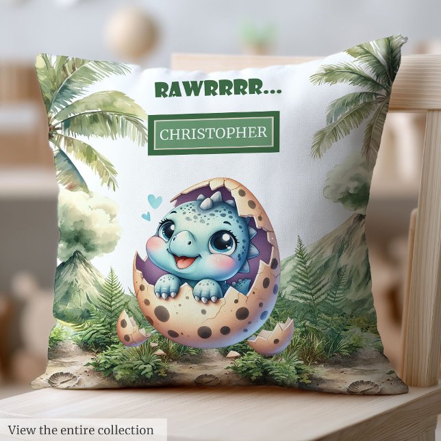 Coussin Cute Hatching Bientôt Baby Dinosaur Personnalisé (Cute Hatching Soon Baby Dinosaur Personalized Throw Pillow)