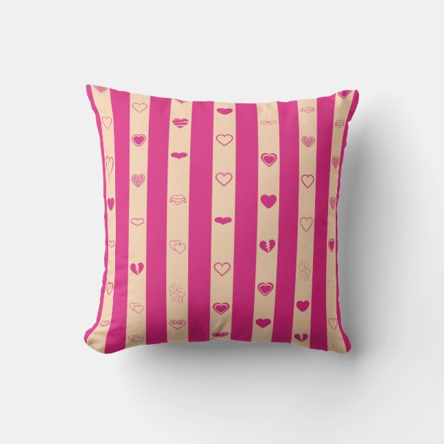 Coussin Cute Heart Modern Hot Pink Stripe (Recto)