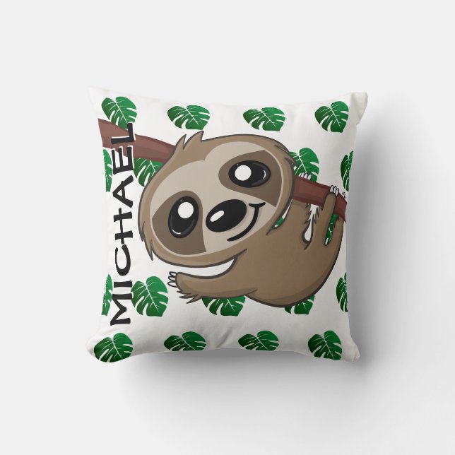 Coussin Cute Jungle Safari Sloth Animal Kids (Recto)