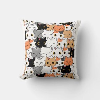 Coussin Cute Kawaii Cat Faces Pattern 
