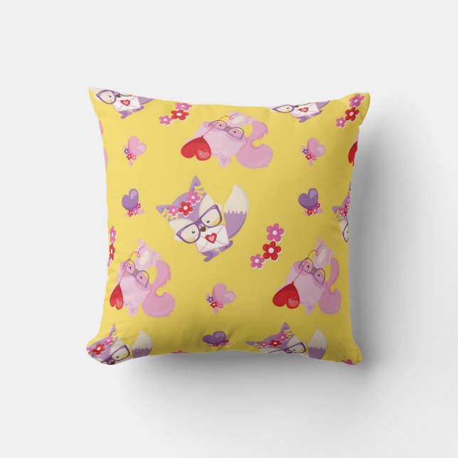 Coussin Cute Kawaii Fox Boho Valentine Renards Jaune (Recto)