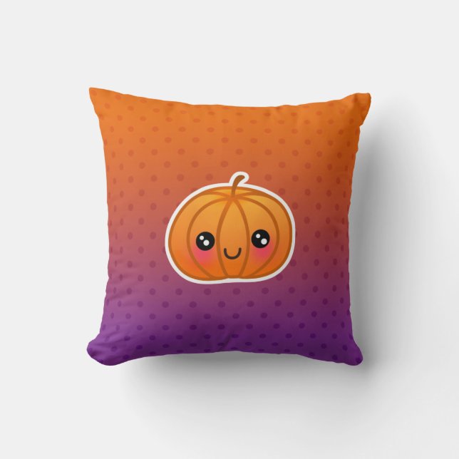 Coussin Cute Kawaii Halloween Dessin Citrouille (Recto)