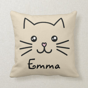 Coussin Cute Kawaii Kitten Cat Visage avec le nez de coeur