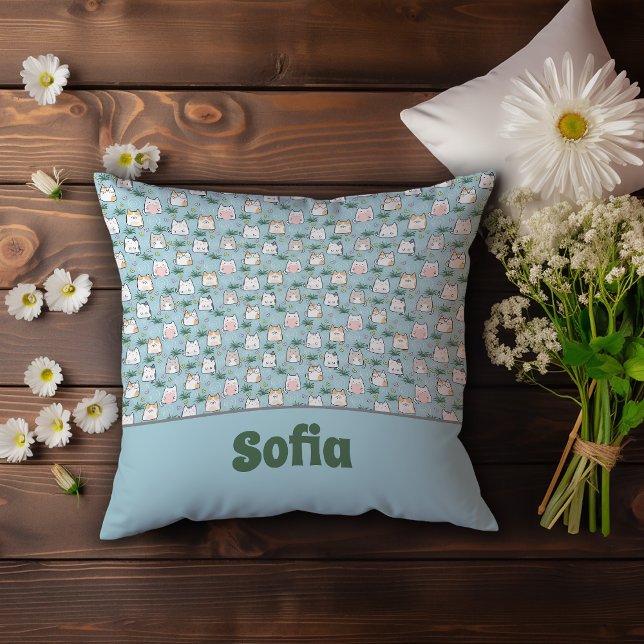 Coussin Cute kawaii kitty motif azure bleu nom (Créateur téléchargé)