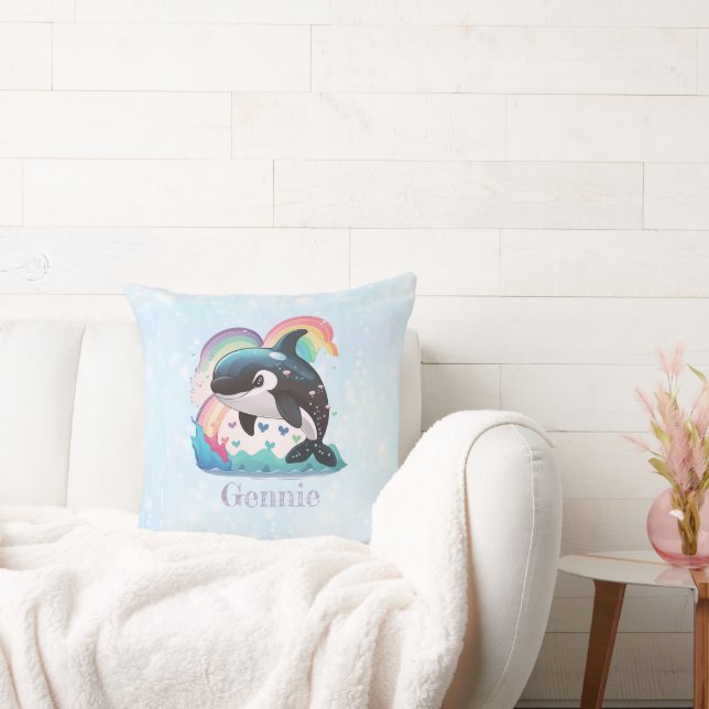 Coussin Cute Kawaii Orca Killer Whale Rainbows Papillons (Canapé)