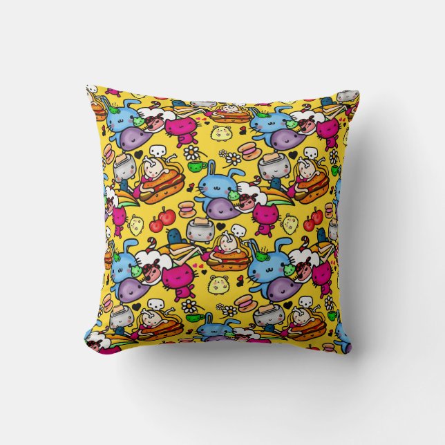 Coussin Cute Kawaii Party Food Doodles Art par LeahG (Recto)
