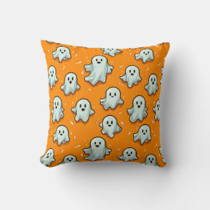 Coussin Cute Kawaii Style Fantômes sur Orange