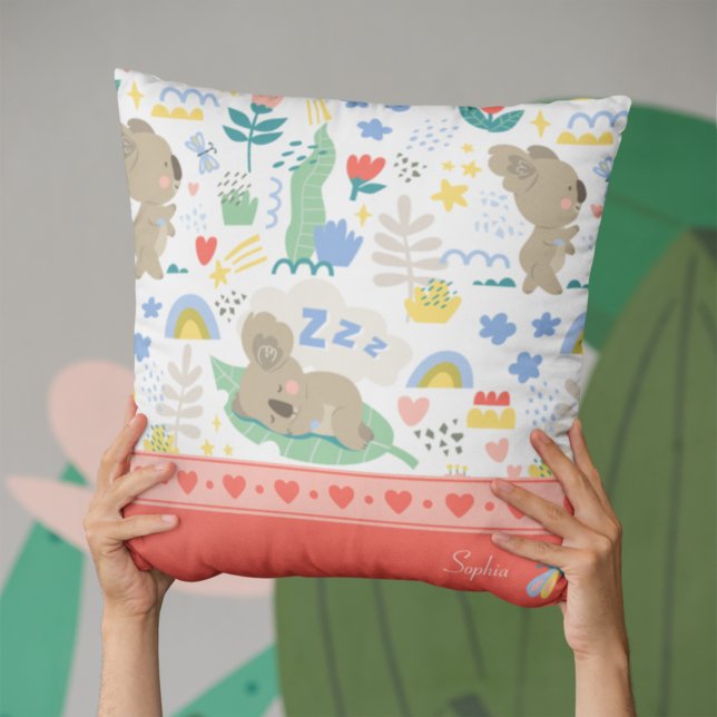 Coussin Cute Koala Motif avec petit nom de fille en rose (Créateur téléchargé)