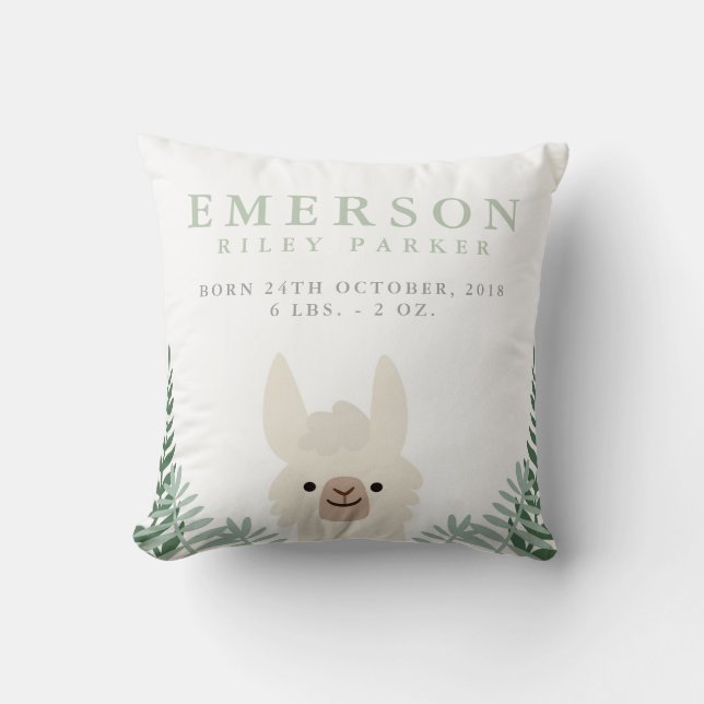 Coussin Cute Llama Faire-part de naissance  Nursery Coussi (Recto)