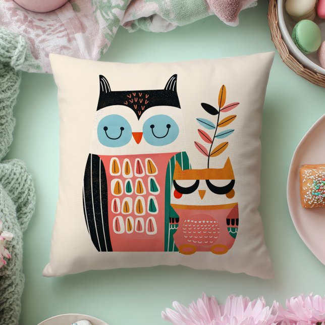 Coussin Cute Mama Owl& Baby Owlet Whimsical Nursery  (Créateur téléchargé)