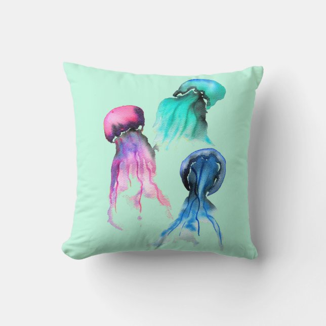 Coussin Cute méduse trio aquarelle art (Recto)