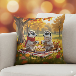 Coussin Cute Meerkats en automne Attire à un pique-nique
