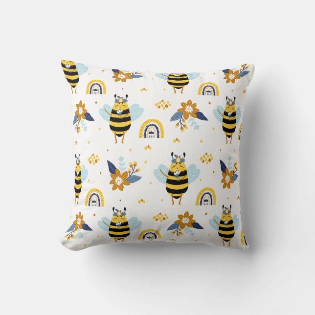 Coussin Cute Miel Bee Floral Arc-en-ciel Motif (Recto)
