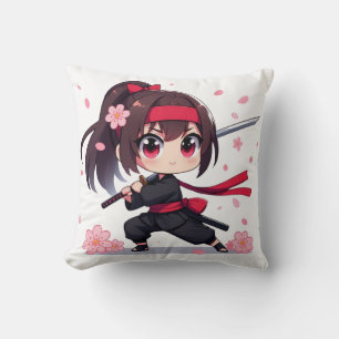 Coussin Cute ninja guerrière fille en fleur