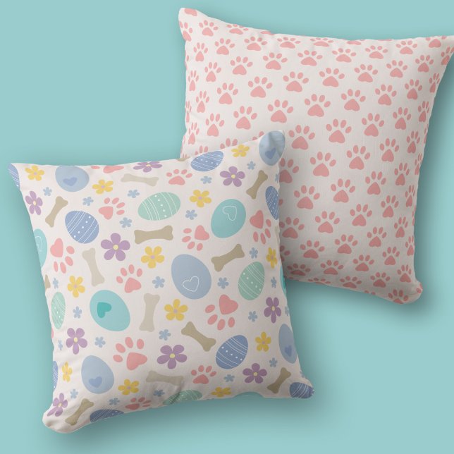Coussin Cute OEufs de Pâques Empreinte de patte Couleurs p (Créateur téléchargé)