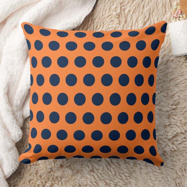 Coussin Cute Orange Pois Bleus de la Marine (Couverture)
