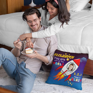 Coussin Cute Outer Space Rocket Ship Blast Off Birthday