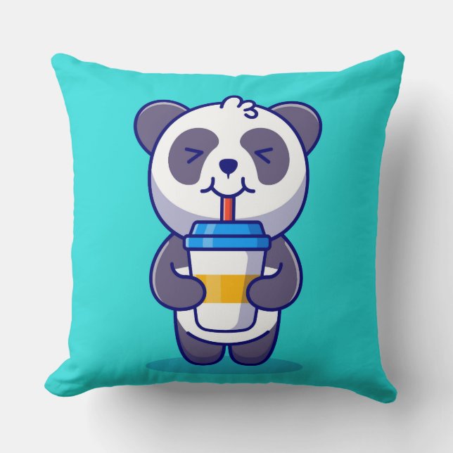 Coussin Cute Panda boire du café (Recto)
