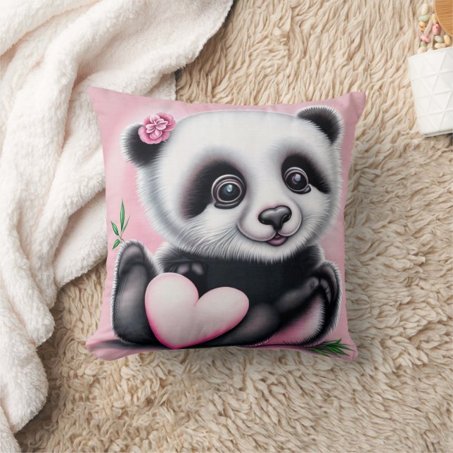 Coussin Cute panda holding a heart (Couverture)