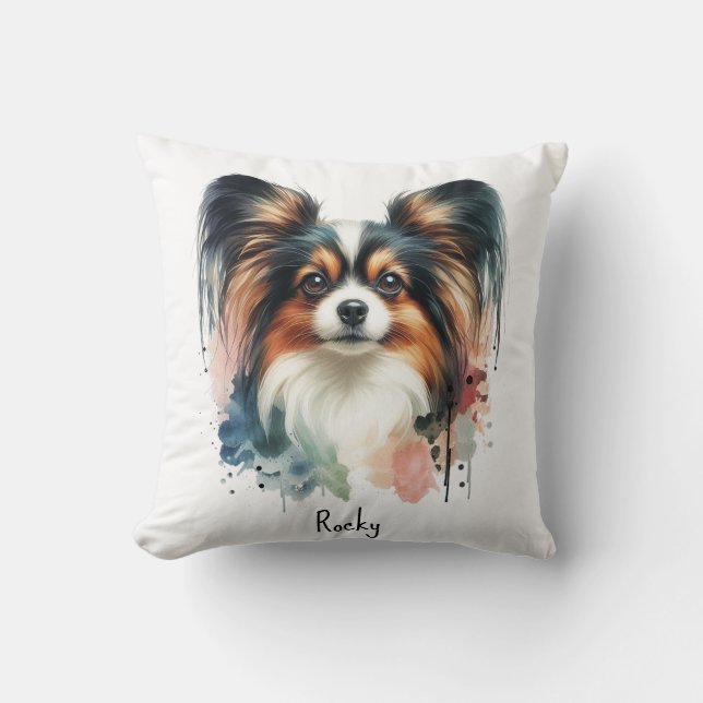 Coussin Cute Papillon Dog Watercolor Art  (Recto)