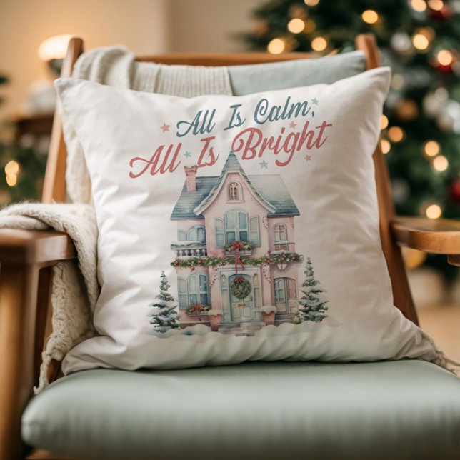 Coussin Cute Pastel Tout est calme, tout est lumineux Noël (Créateur téléchargé)