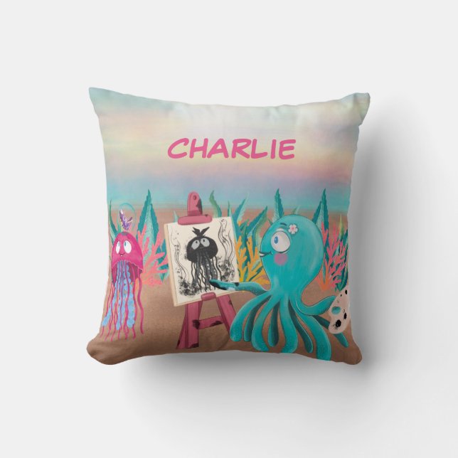 Coussin Cute Peintre Octopus (Recto)