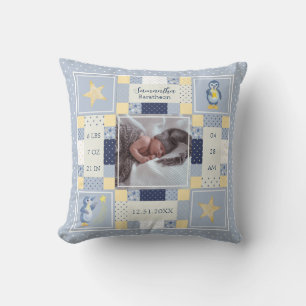 Coussin Cute Penguin Quilt Baby Stats de naissance Personn