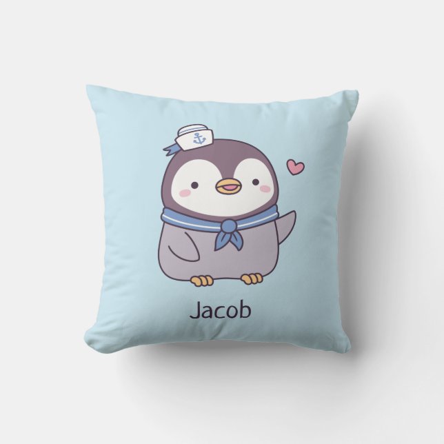 Coussin Cute Penguin Sailor Kids Décor Personnalisé Chambr (Recto)
