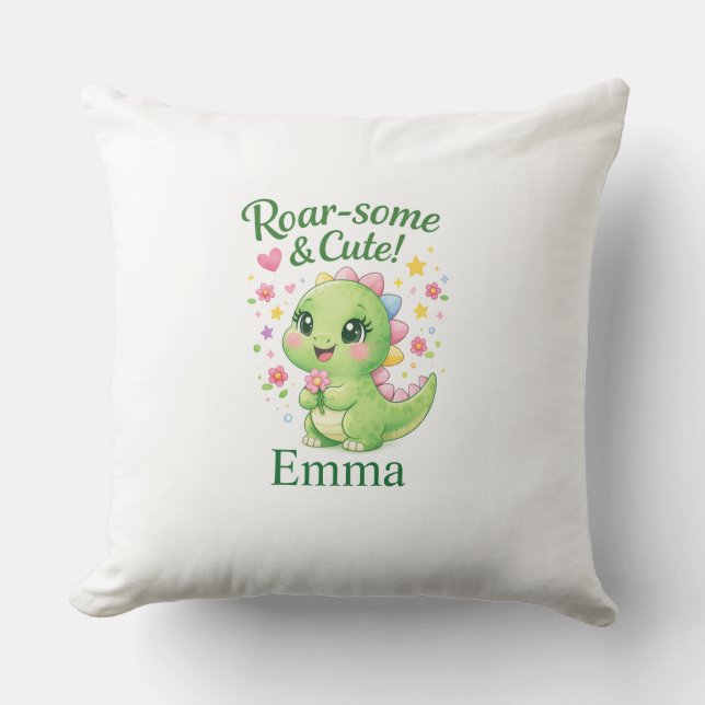 Coussin Cute Personalized Dinosaur Name Pillow (Recto)
