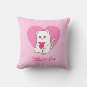 Coussin Cute personnalisée Kawaii Coeur rose Chat Nom du b