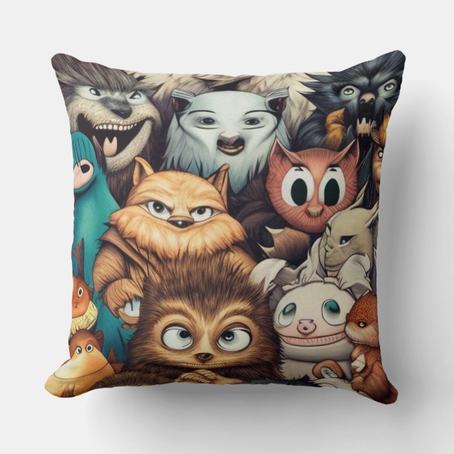 Coussin Cute Petits monstres drôle contemporain moderne (Recto)