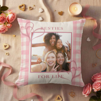 Coussin Cute Pink Besties For Life Photo Galentine's Day