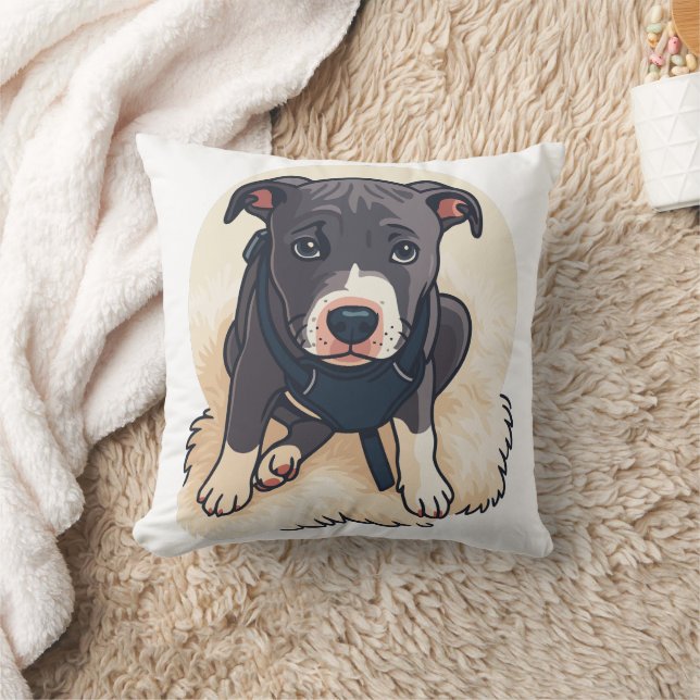Coussin Cute Pitbull Puppy Dog Cartoon Design (Couverture)