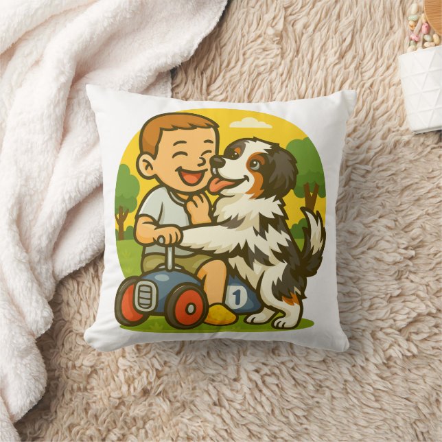 Coussin Cute Puppy and Kid Playtime (Couverture)