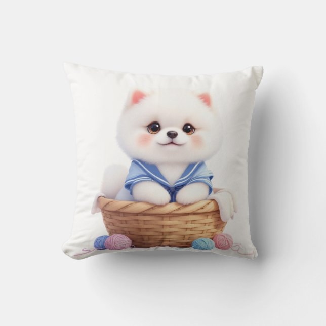 Coussin Cute Puppy in Basket Throw Pillow (Recto)