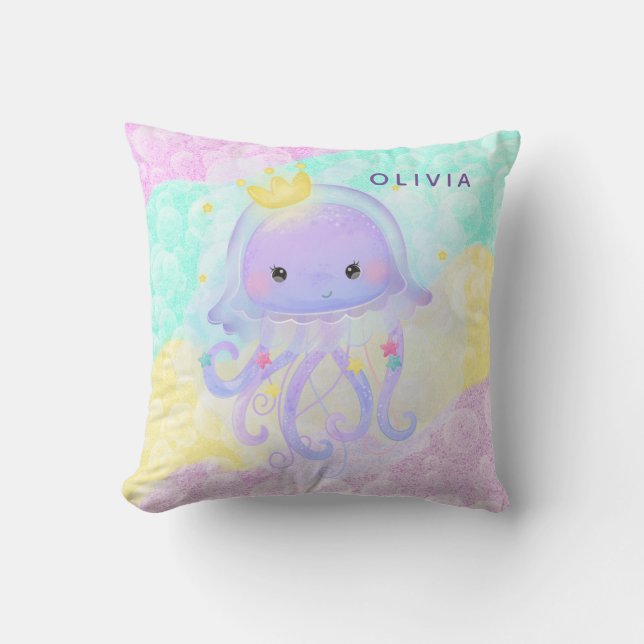 Coussin Cute Purple Jellyfish Girl Baby Nursery Custom (Recto)