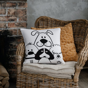 Coussin Cute Quatre Doodles de Chien Noir et Blanc