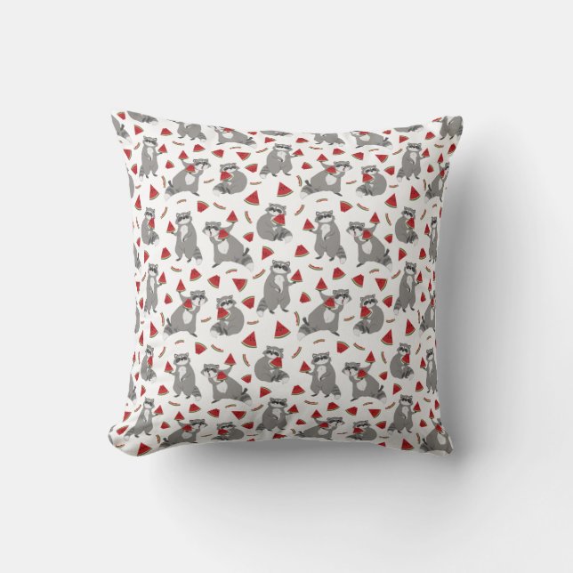 Coussin Cute Raccoon avec Watermelon (Recto)