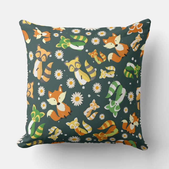 Coussin Cute raccoon jungle animaux bébé garçon pépinière  (Recto)