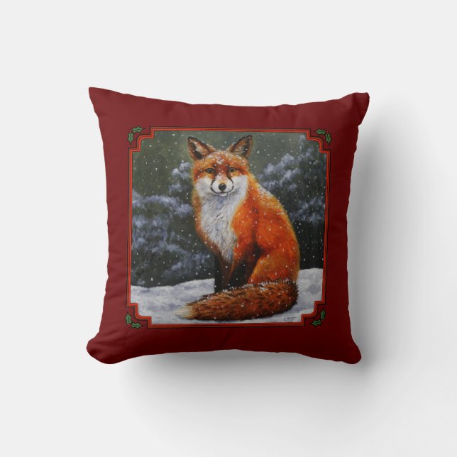 Coussin Cute Red Fox in Winter Snow (Recto)