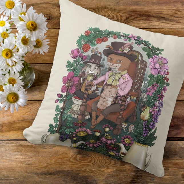 Coussin Cute renard floral Mad Hatter Alice au pays des me (Créateur téléchargé)