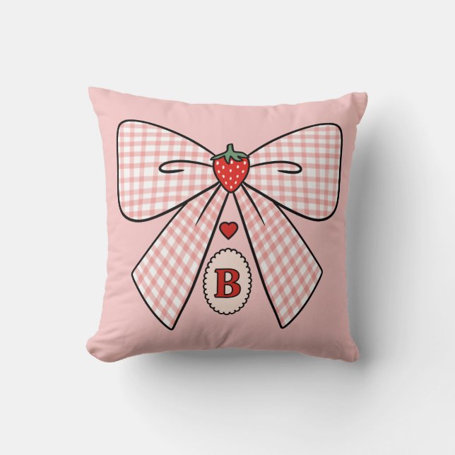 Coussin Cute Retro Monogram Initials Strawberry Coquette (Recto)