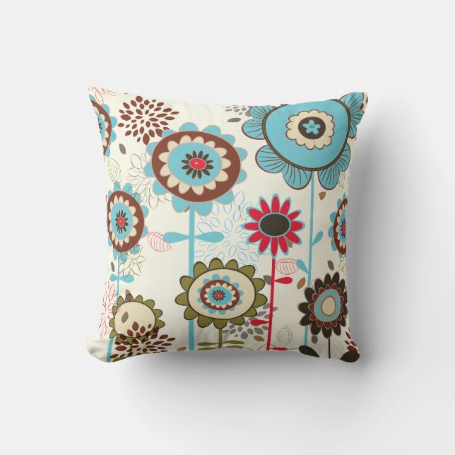 Coussin Cute rétro turquoise bleu motif floral personnalis (Recto)