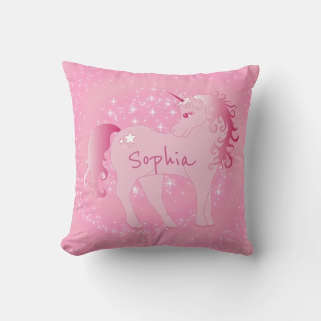 Coussin Cute Rose Unicorn Nom Personnalisé Girl Chambre à  (Recto)