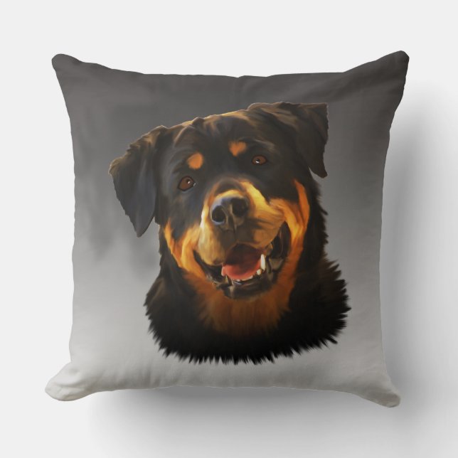 Coussin Cute Rottweiler Dog Water Couleur Art Portrait (Recto)