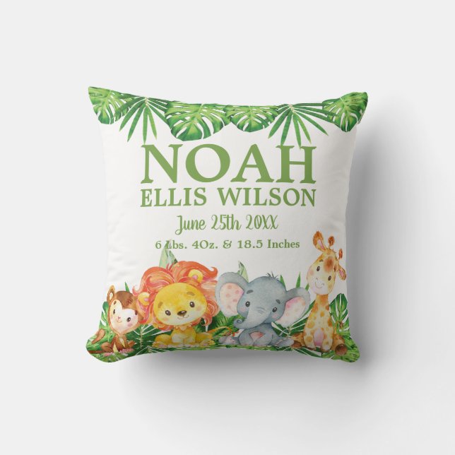 Coussin Cute Safari Jungle Animaux Végétation Garçon Nurse (Recto)