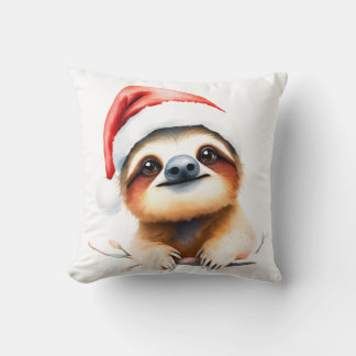 Coussin Cute Sloth Wearing Santa Hat