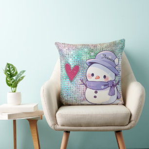 Coussin Cute Snowman Pastel Coeur Motif