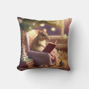 Coussin Cute Souris d'hiver lecture d'un livre Jeter l'ore