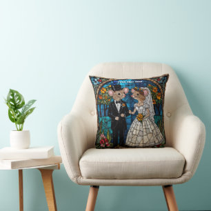 Coussin Cute Souris Mariage Couple Mosaïque Vitrail